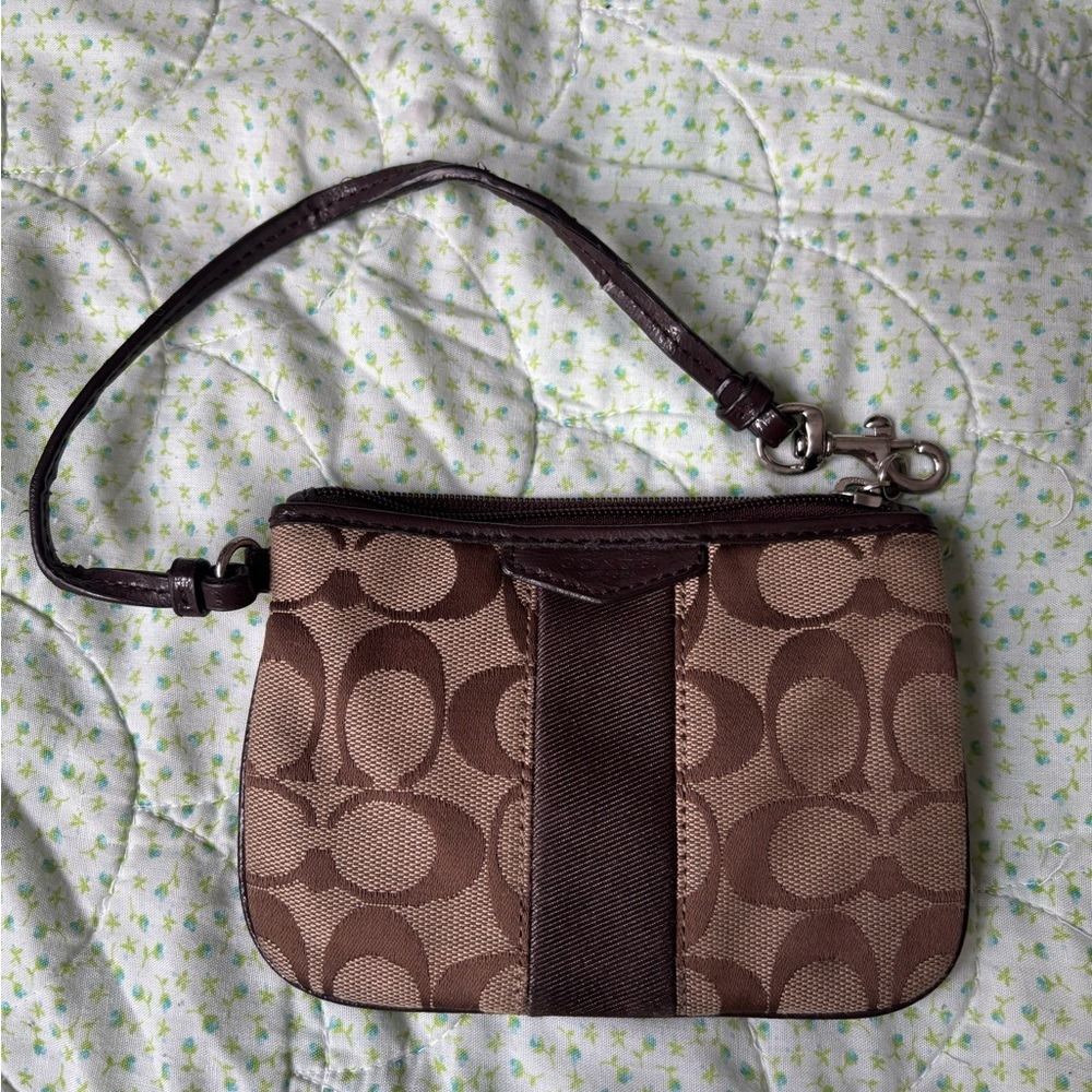 Coach Tan and Brown Signature Wristlet
